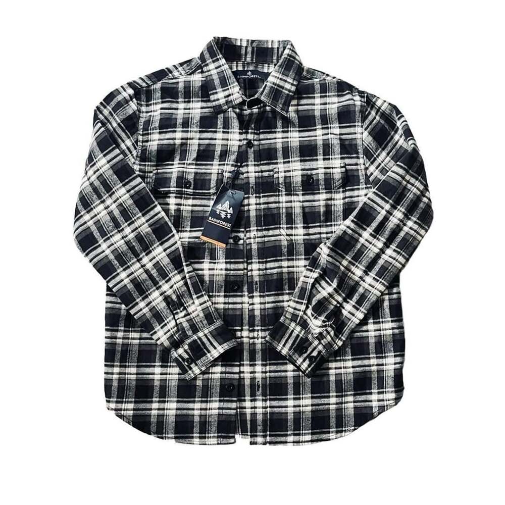 Rainforest Long Sleeve Flannel Shirt Size L Charcoal Plaid